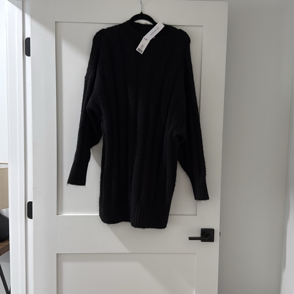 Topshop oversized sweater dress. Size Medium, black, New with tags